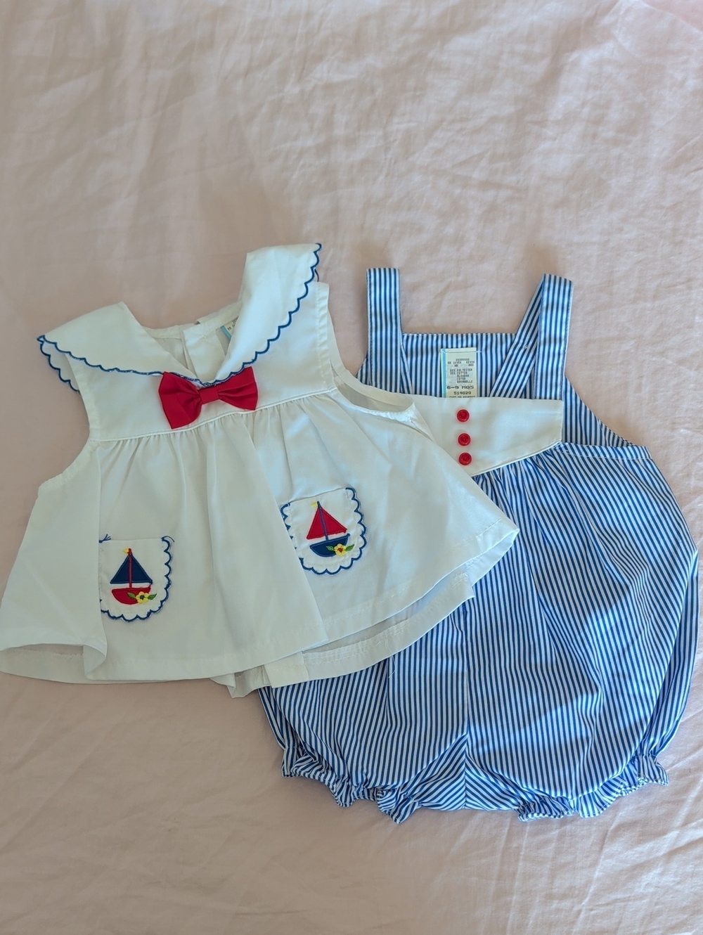 Vintage Sailor Overalls Matching Set Size 6-9 Months